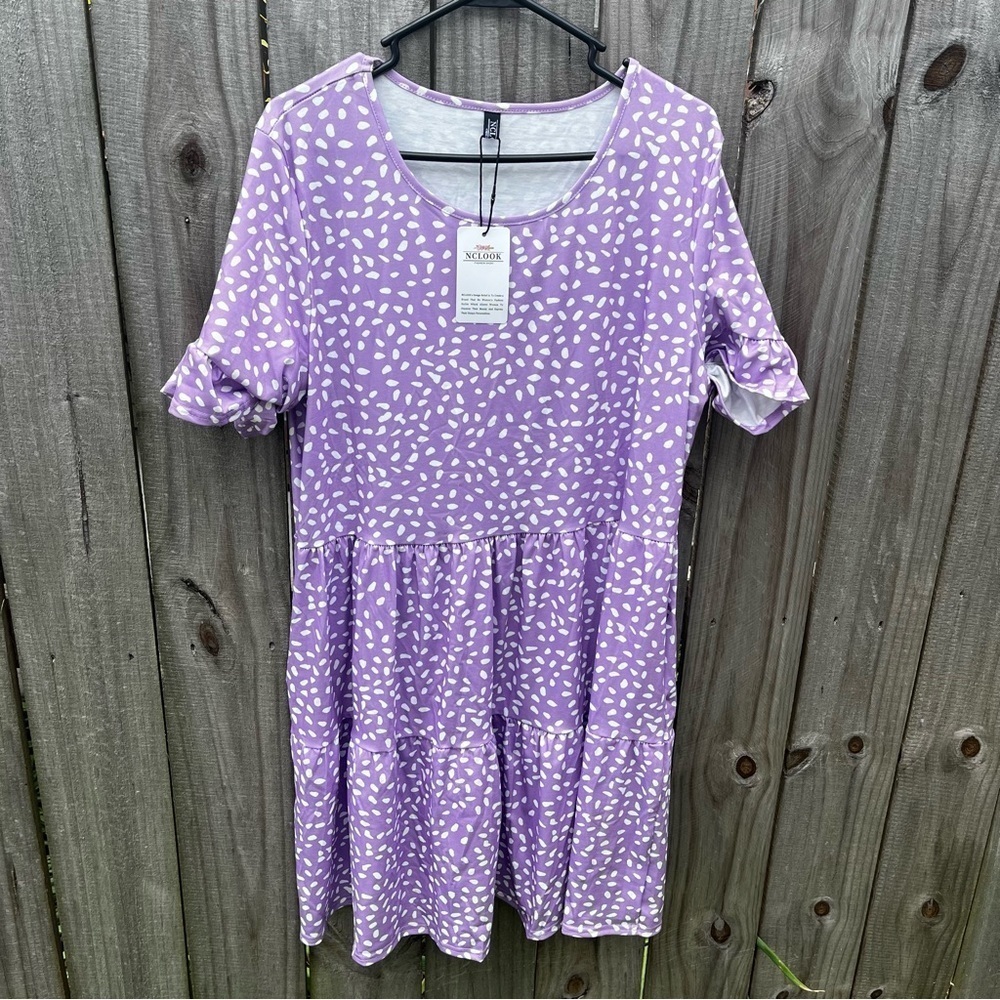 Nclook Summer Dress Ruffle Mini Dress With Pocket 2X New With Tags Purple White